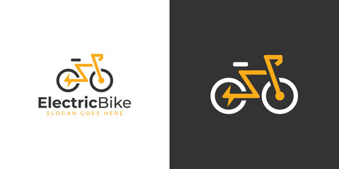 Creative Electric Bike Logo. Bicycle and Bolt with Simple Minimalist Style Logo Icon Symbol Vector Design Template.