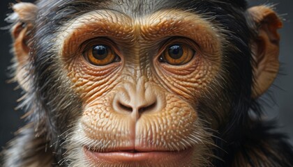  a close up of a monkey's face with a blurry look on it's face and eyes.
