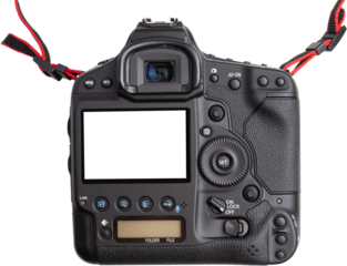 Professional DSLR Camera Back View with Detailed Buttons and Blank Screen Isolated