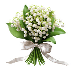 Lily of the Valley bouquet, bunch isolated on transparent png.