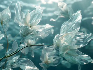 Fleurs transparentes hyper-r&eacute;alistes 3D sous l'eau