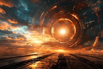 Magic warp gate in game fantasy. Teleport podium. dial, digital art style. Time travel concept, time traveller.
