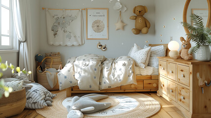 Transform your kid's room into a luminous retreat with soft colors and airy furnishings
