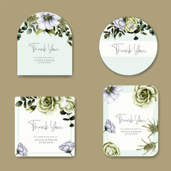 Elegant greenery roses flower watercolor label collection