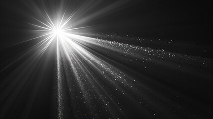 Fototapeta premium Festive abstract texture, Lens flare, sparkles, bokeh, shining star with rays concept. Abstract luminous explosion, Abstract sun burst, digital flare, iridescent glare over black background.