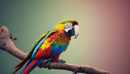  a colorful parrot sitting on top of a tree branch next to a branch with a bird on it's back.