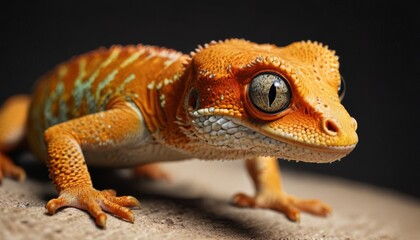 Obraz premium a close up of a gecko on a rock looking at the camera with an intense look on its face.