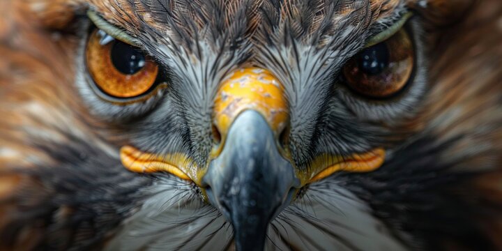 The intense focus in a hawk eyes as it spots its prey from above , concept of Predatory instinct