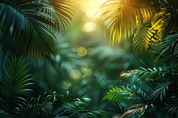 Lush green palm leaves texture vibrant natural background with tropical foliage in detail
