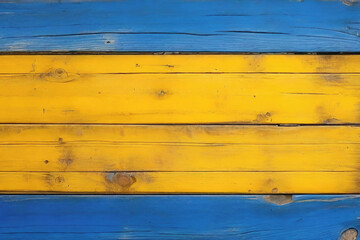 Fototapeta premium yellow and blue and dirty look wood wall wooden plank board texture background with grains and structures
