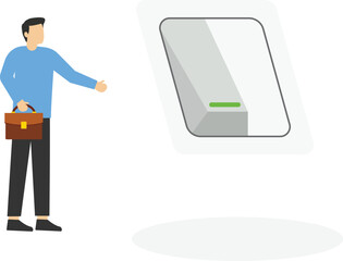 The concept of energy consumption in the household. Characters use energy-saving devices, pay less, and save money. Power saving concept. Vector illustration. sustainability energy illustration.