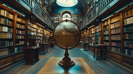 A globe of Earth in an ancient library