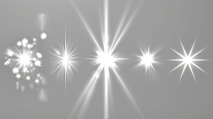 Festive abstract texture, Lens flare, sparkles, bokeh, shining star with rays concept. Abstract luminous explosion, Abstract sun burst, digital flare, iridescent glare over grey background.