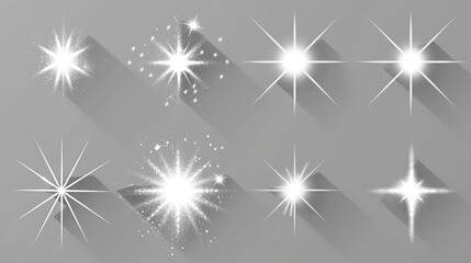 Festive abstract texture, Lens flare, sparkles, bokeh, shining star with rays concept. Abstract luminous explosion, Abstract sun burst, digital flare, iridescent glare over grey background.