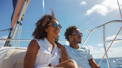A portrait of a black couple on a yacht