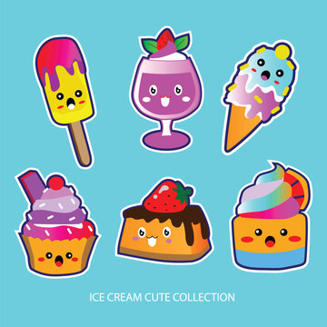 cute ice cream cartoon collection vector ilustration