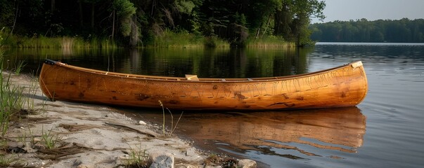 Wooden Canoe by the Lake