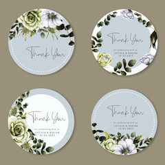 Elegant greenery roses flower watercolor label collection