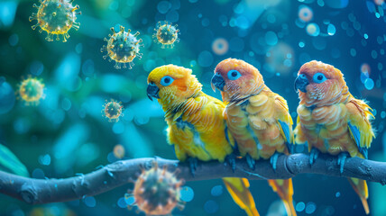 Conceptual image of a public health alert for parrot fever outbreak, emphasizing the need for epidemic prevention and zoonotic disease awareness