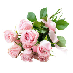 Pink Rose bouquet, bunch isolated on transparent png.