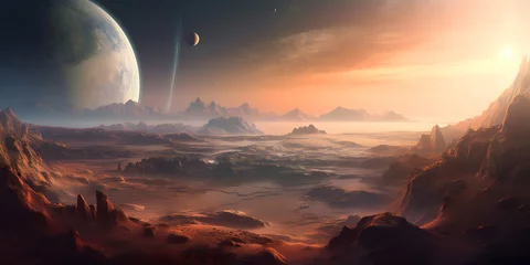 Tafelkleed Space landscape illustration. View of space from an unknown planet. © Lunstream