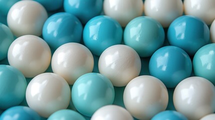 a close up of a bunch of blue and white candies with white and blue candies in the background.