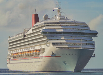 Modern family fun cruiseship cruise ship liner Victory at tropical Caribbean island Grand Turk with...