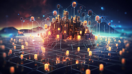 Blockchain new technology transmission with digital background