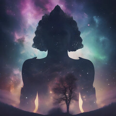 Brahma god silhouette with galaxy Background. - obrazy, fototapety, plakaty