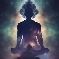 Brahma god silhouette with galaxy Background.