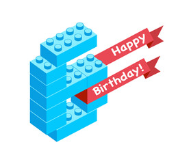 Vector congratulation card. Happy Birthday. Six (6) years - 754992910