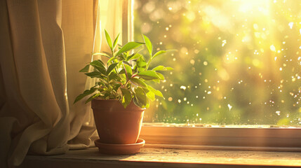 Transform your home with the simple elegance of a potted plant on a window sill. AI generative magic creates a serene atmosphere.