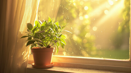 Enhance your living space with a potted plant placed on a window sill. AI generative brilliance brings the scene to life.