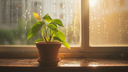 Experience the tranquility of a potted plant adorning a window sill. AI generative innovation elevates the ambiance.