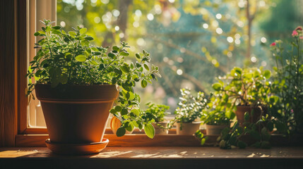 Capture the essence of indoor greenery with a potted plant on a window sill. AI generative artistry adds a touch of sophistication.