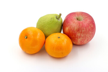 orange apple and Guava, isolated on white background
