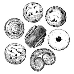 Pastry set hand drawn sketch, vector illustration  - 754996162