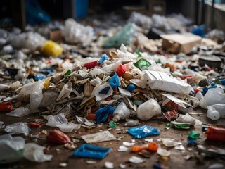a waste sorting area with a pile of food and household waste