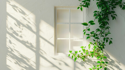 Award winning studio photography: close-up of white window with green leafs, showcasing professional color grading. AI generative.