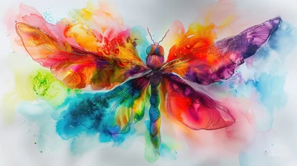 Papier Peint photo Lavable Papillons en grunge a painting of a colorful butterfly with lots of colors on it's wings and wings, with a white background.
