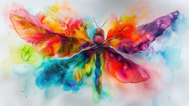 a painting of a colorful butterfly with lots of colors on it's wings and wings, with a white background.