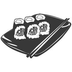 Silhouette Sushi or kimbab Dish black color only
