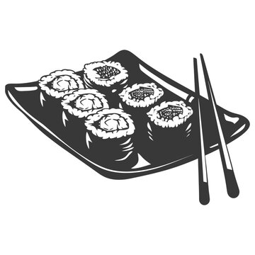 Silhouette Sushi or kimbab Dish black color only