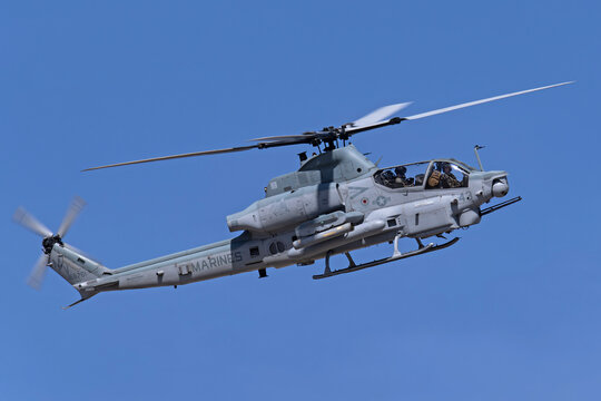 MCAS Yuma, 3-9-2023 Yuma, AZ USA..USMC AH-1Z performing ground attack demo at the 2024 Yuma, AZ Airshow