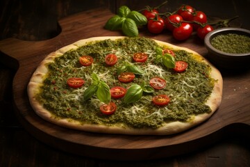 Cheesy Pizza pesto. Sauce herb food. Generate AI