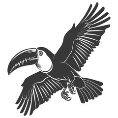 Fototapeta premium Silhouette Toucan bird animal fly black color only full body
