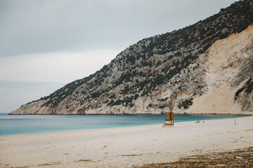 Lifeguard tower Myrtos Beach in Kefalonia, Greece  - 754999969