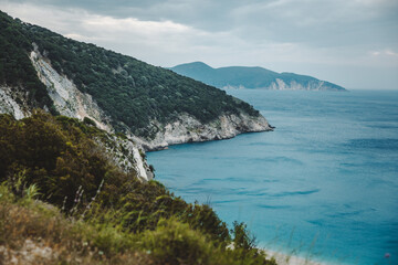 Scenic view of the coast cliffs of Kefalonia, Greece
