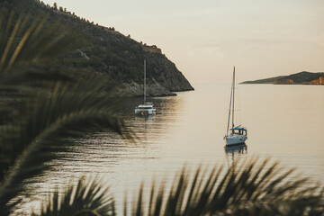 Scenic view of Two yachts in a bay in Kefalonia, Greece - 755000319