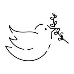 Happy Easter line icon. Vector holiday sign egg, bird and bunny or flower spring